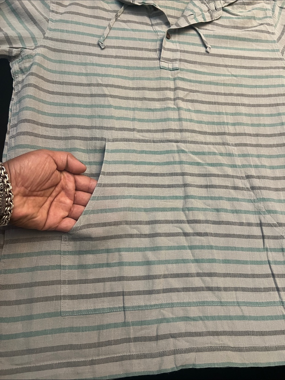 Patagonia organic cotton long sleeve Striped Hooded Pullover - Gray & Mint - Picture 5 of 12